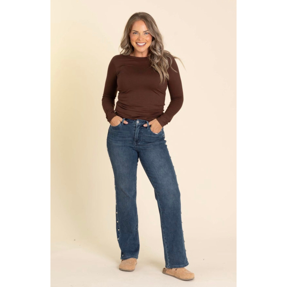Judy Blue Dark Blue Straight Leg Jeans with Side Studs - Picture 2 of 7